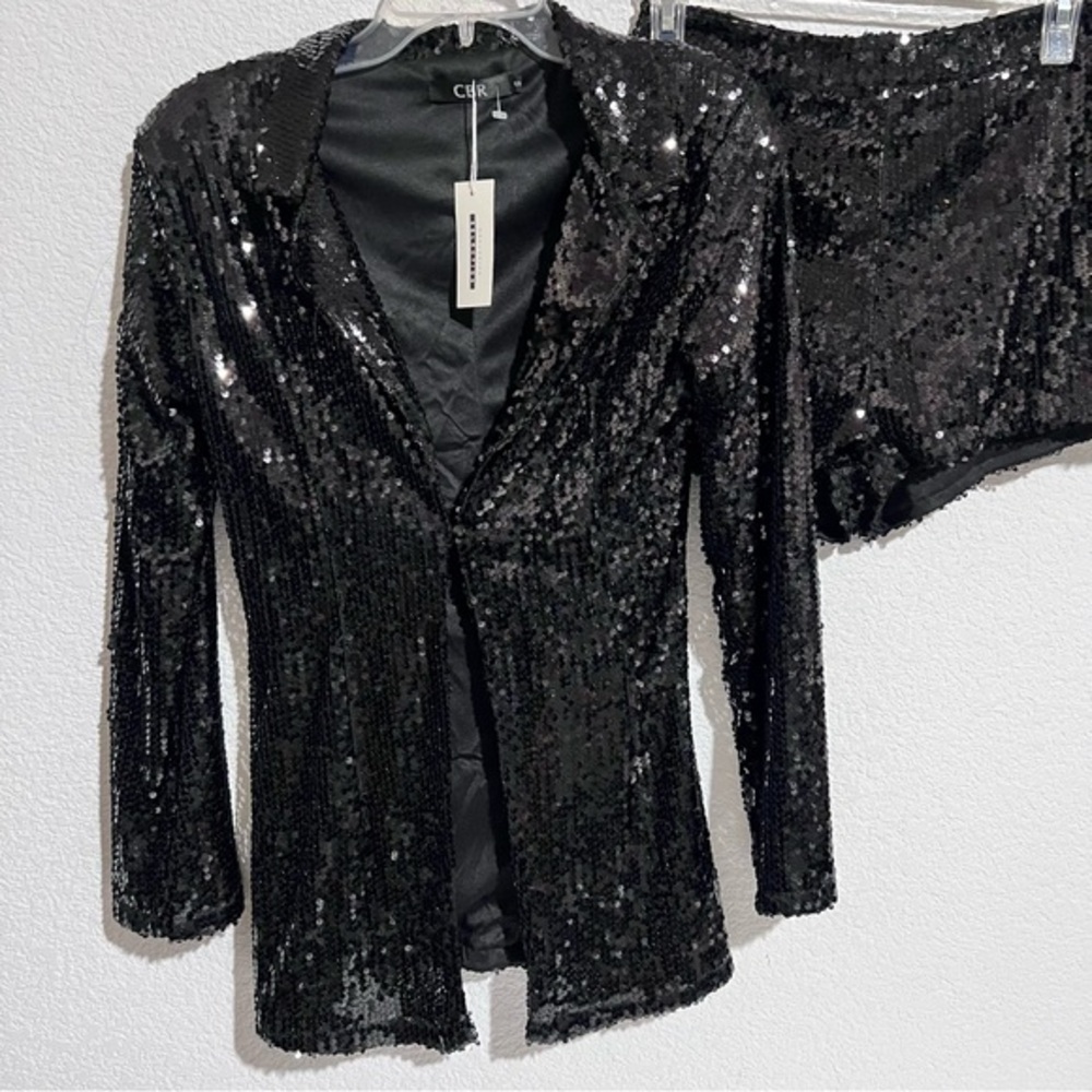 CBR Black Sequin 2 Piece Blazer & Shorts Set Formal Black Tie Gala New Small